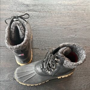 Tommy Hilfiger Black and Gray Knit Cuff Boots